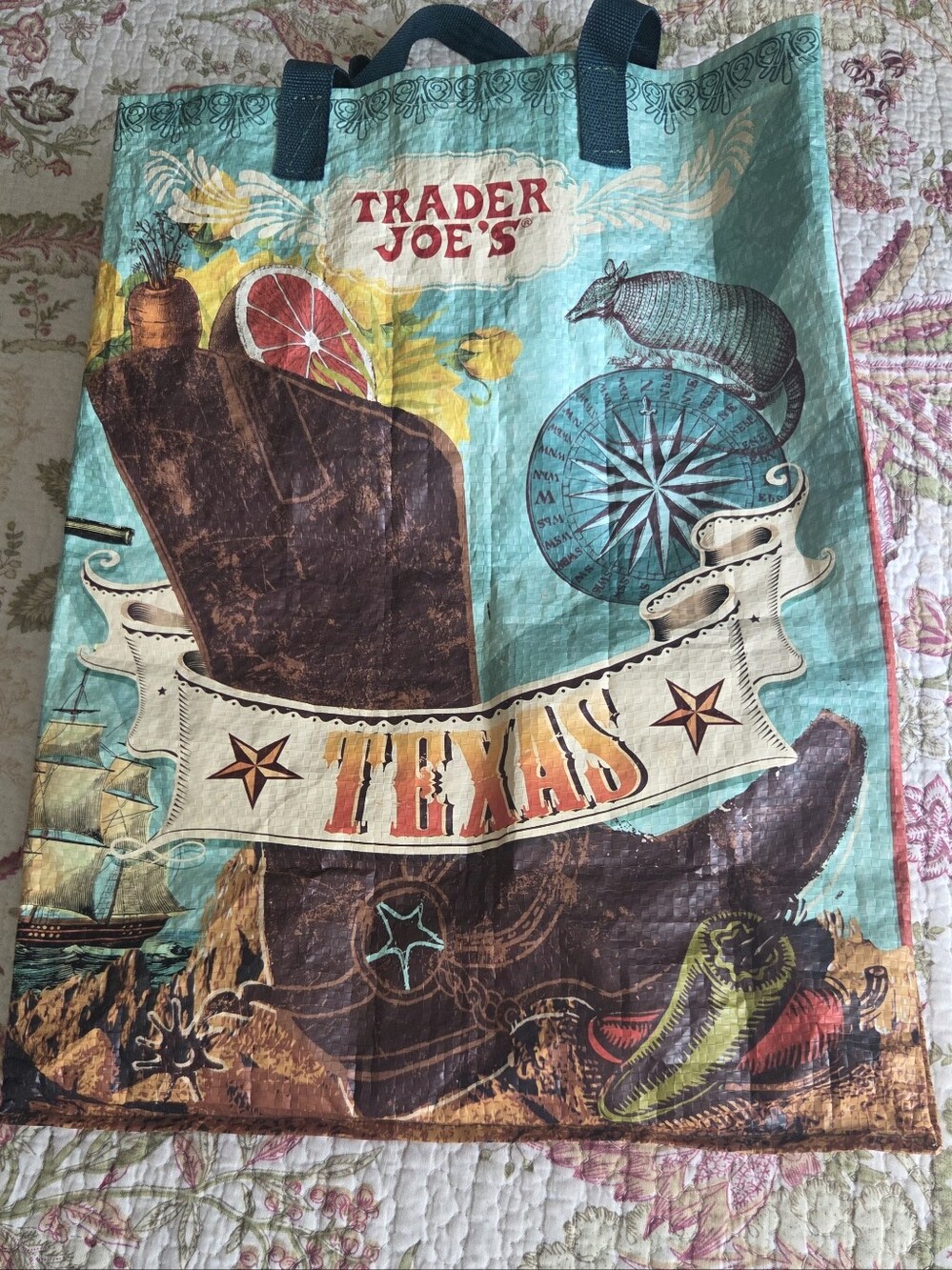 Teader Joes Texas Reusable Tote Bag - Turquoise